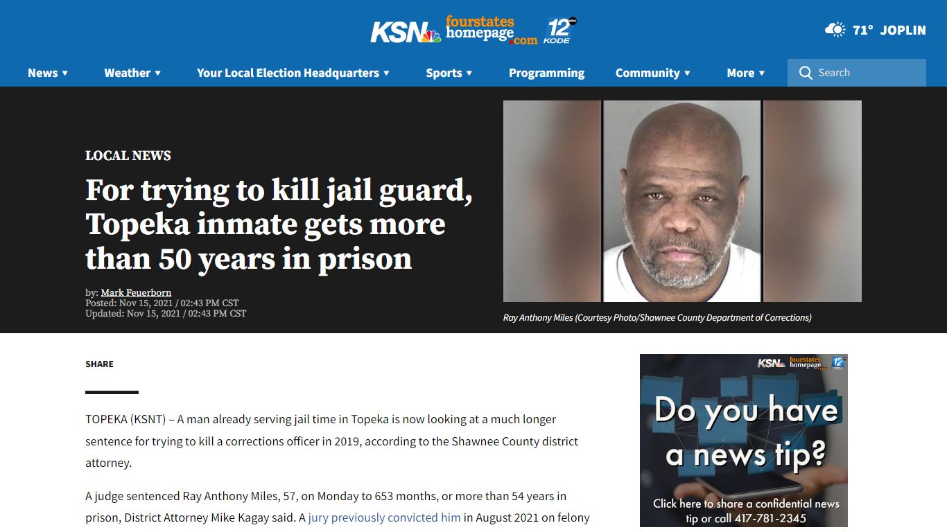 For trying to kill jail guard, Topeka inmate gets more ...